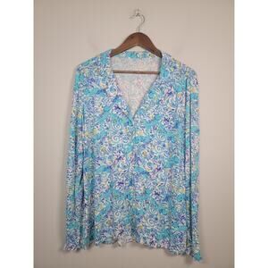 Lilly Pulitzer L Long Ruffle Sleeve Pajama Top Shirt Flaw
